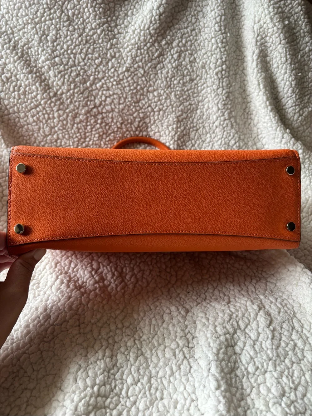 kate spade orange leather top-handle satchel with scarf accent